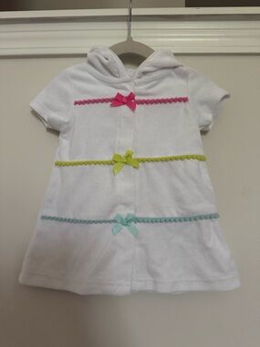 Little Me White Hooded Swim Cover Up with Pink, Lime & Aqua Bows